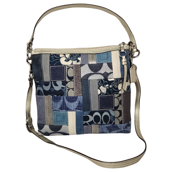COACH Denim & Leather Patchwork 2-Way Shoulder/Crossbody Bag | F13723 - Picture 1 of 17